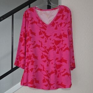 Belle By Kim Gravel Pink Orange Tunic Tee Size M
